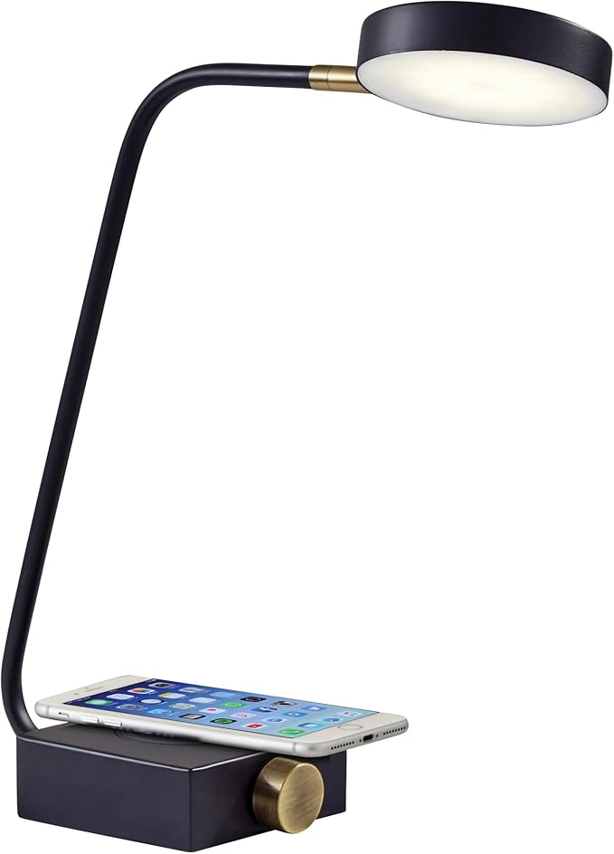 Adesso 3618-01 Conrad LED Desk Lamp Wireless Charging, 7W LED, 5W QI, USB Port, Indoor Lighting Lamps