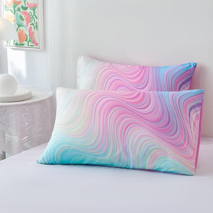 7PCS Girls Comforter Sets Queen,Pink Comforter Queen,Girls Bed Sets Queen,Bed in a Bag with Flat Sheet and Fitted Sheet,Pillowcases,Cushions for Girls,Rainbow Bedding Sets