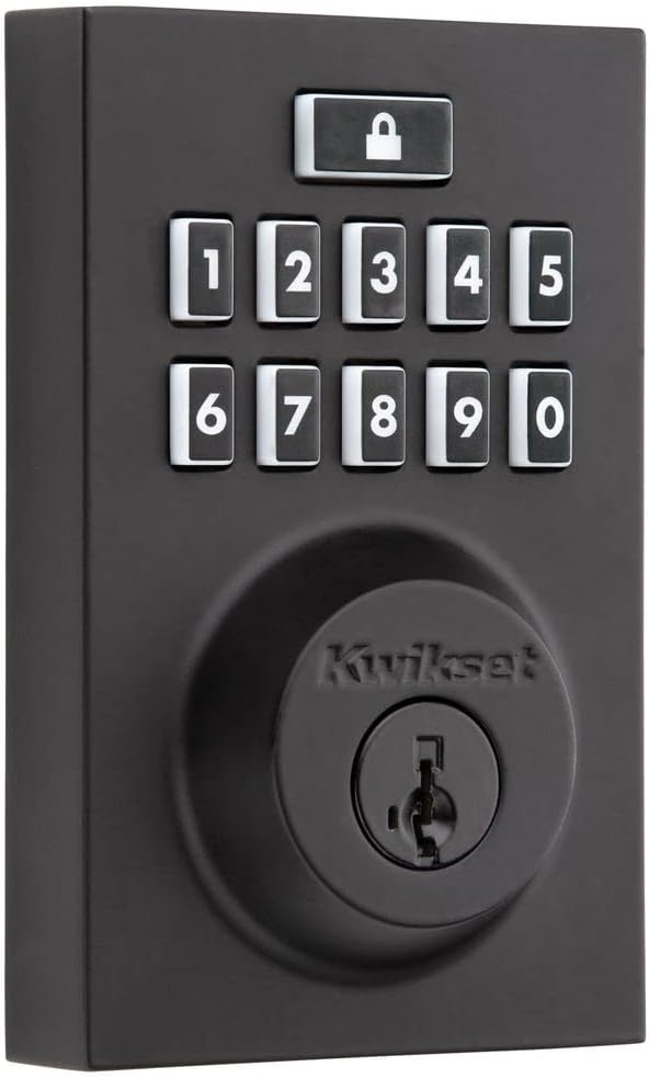 Kwikset 914 Contemporary Keypad SmartCode Electronic Deadbolt Smart Lock featuring SmartKey Security and ZigBee 3.0 Technology in Matte Black
