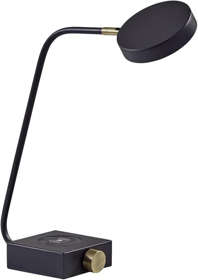 Adesso 3618-01 Conrad LED Desk Lamp Wireless Charging, 7W LED, 5W QI, USB Port, Indoor Lighting Lamps