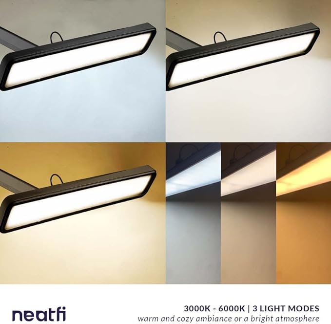 Neatfi (New Model) XL 2,500 Lumens LED Task Lamp with Clamp, 3 Light Modes, 3000-6000K Correlated Color Temperature, 30W Super Bright Desk Lamp, Dimmable, 162 Pcs SMD LED (CCT, Black)