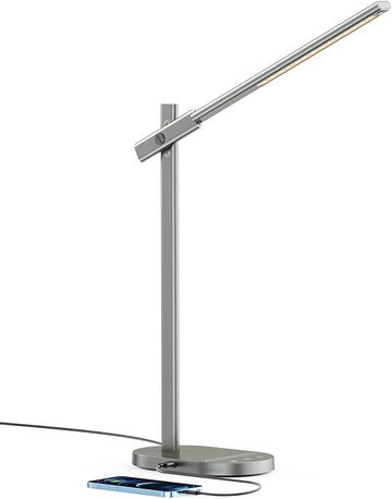 ProtoArc Modern Desk Lamp, Metal Aluminum Alloy Dimmable LED Desk Light with USB Charging Port, Eye-Caring Table Light, Touch Control, 5 Color Modes, 6 Brightness Levels, Timer for Home Office Bedroom