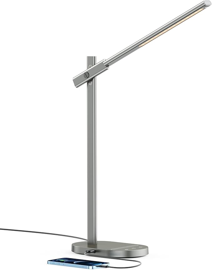 ProtoArc Modern Desk Lamp, Metal Aluminum Alloy Dimmable LED Desk Light with USB Charging Port, Eye-Caring Table Light, Touch Control, 5 Color Modes, 6 Brightness Levels, Timer for Home Office Bedroom