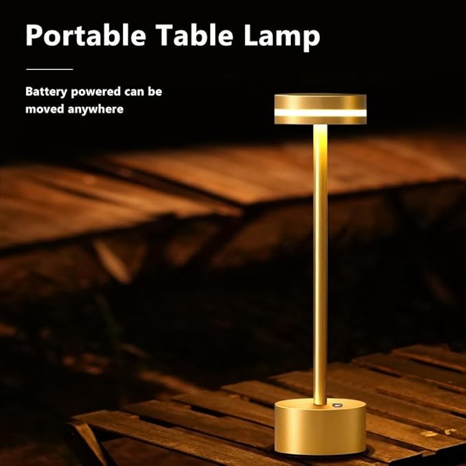Cordless Metal Desk Lamp,Portable LED Table Lamp with Touch Sensor,3 Color Rechargeable Lamp,3-Levels Brightness Lamp,Night Light for Kids Nursery,Bedside Lamp,Dining Room Lamp (Gold)