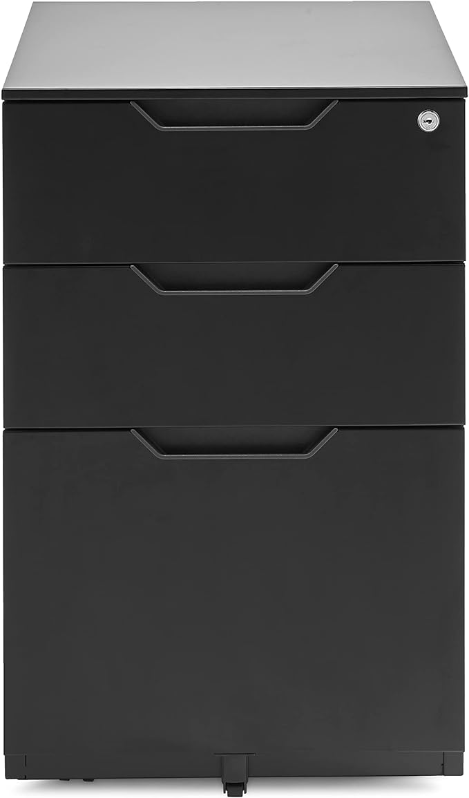 Amazon Basics 3 Drawer Mobile File Cabinet With Lock, Black, 20.71" D x 15.51" W x 24.29" H