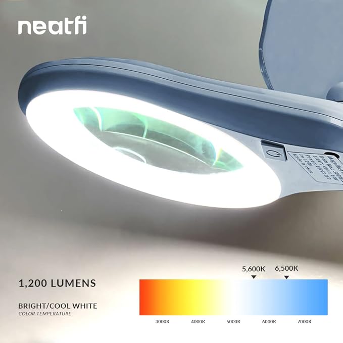 (New Model) Neatfi Bifocals 1,200 Lumens Super LED Magnifying Lamp with Clamp, 5D + 20D, Dimmable, 60 Pcs SMD LED, 5 Inches Diameter Lens (5 Diopter + 20 Diopter, Gray)