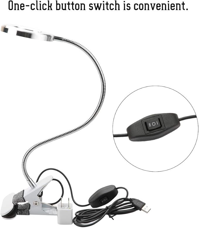 USB Gooseneck Lamp, Circle Makeup Lamp Eyebrow Lip Tattoo Beauty Salon Desktop LED Lights with Clip, Portable Desk Light for Reading, Makeup