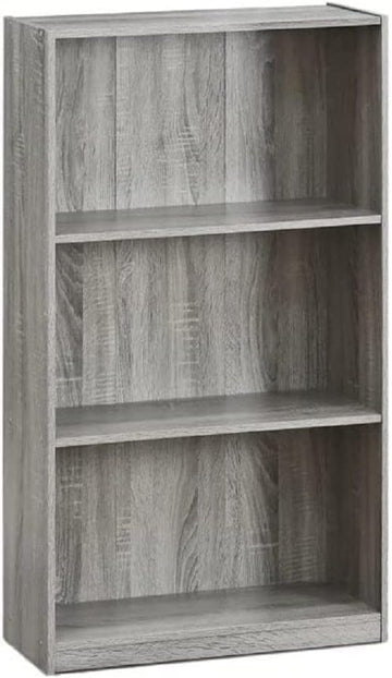 Furinno Basic 3-Tier Bookcase Storage Shelves, French Oak Grey