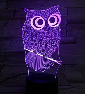 3D Illusion Night Light Owl Toys, Owl Bedside Lights Birthday Gift for Kids, Big Size 7 Color Changing USB LED Table Desk Optical Illusion Lamps Home Decors for Great Xmas Birthday Gifts