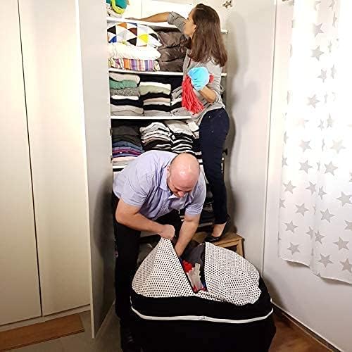 2 Sizes in 1 Stuffed Animal Storage Bean Bag Chair Cover for Kids & Adults | Washable XL Stuffie Seat | 100% Cotton | Pouf Organizer for Plush Toys, Linens, Quilts & Pillows | Black & White