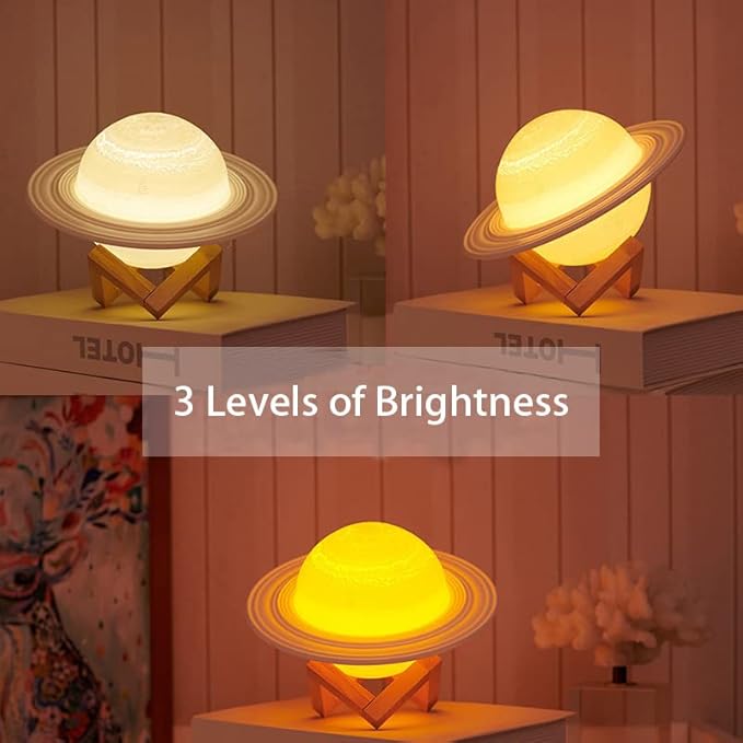 Saturn Lamp LED 3D PrintDecor Lamp Galaxy Planet Lampwith Stand/Remote Control/Touch/USB Rechargeable (8.6 inch 3 Colors),Valentines Day Gifts,Birthday Gifts