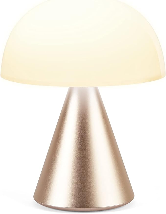 Lexon Mina L Mushroom Lamp - 9 LED Color Table Lamp for Bedrooms, Living Room & Office - Cordless, Rechargeable with 24h Light & Dimmer, Aluminum, Large - Soft Gold