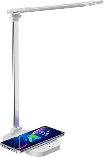 LED Desk Lamp, Dimmable Table Lamp for Reading,Lamp with USB Charging Port, 5 Lighting Modes, Sensitive Control, 45 Minutes Auto-Off Timer, Eye-Caring Lamp (White)