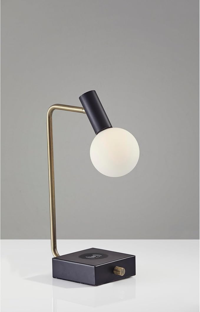 Adesso 3214-01 Windsor LED Desk Lamp Wireless Charging, 7W LED, 5W QI, USB Port, Indoor Lighting Lamps,Black