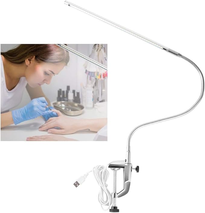 Clip on Lamp, USB Led for Nails, Led Desk Lamp for Nails Tech Manicure Desk Bedside , Professional Gooseneck 360° Swivel with Switch Led Clamp for Reading Tattoo