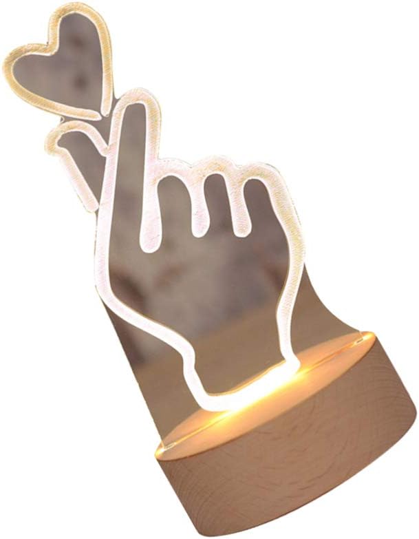 OSALADI Finger Heart Night Light, 3D Pattern Desk Table Lamp USB Charging, Acrylic Button Desk Lamp for Living Room Home Bedroom