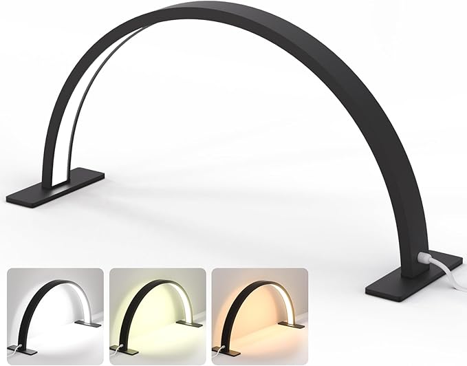 Half Moon Desk Lamp for Nail Techs, Adjustable Brightness Color Mode Arch LED Table Light with 2520 Lumens for Professional Manicure Salon, Tattoo, Eyelash Extensions, Reading- Black