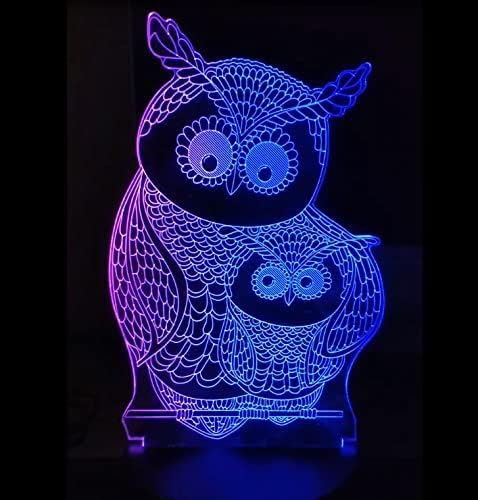 Owls 3D Night Lights Mother and Kids 7 Color Changing USB LED Table Arts Lamp for Great Kids Xmas Birthday Gifts Baby Store Office Kindergarten Decoration