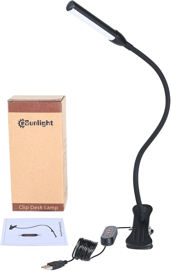 Clip on Reading Light, Clip Light, Warm & Daylight & White Light 3 Colors, Eye-Care Clamp Lamp with 10 Dimmable Illumination Modes