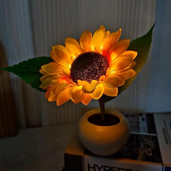 Sunflower Lamp Artificial LED Sunflower Flowers with Ceramic Pot Table Lamp Night Light for Home Office Decor House Decorations Gift Idea (1Sunflower)