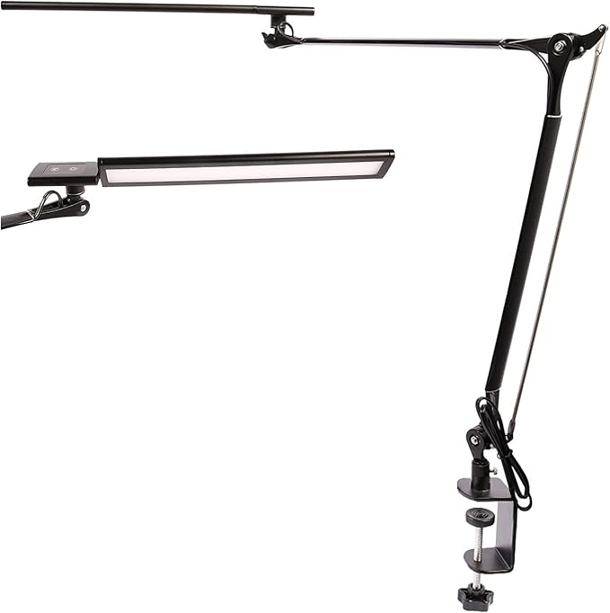 LED Desk Lamp, Architect Task Lamp, 12W Eye-Caring Metal Swing Arm Dimmable Drafting Table Lamp with Clamp,Touch Control Desk Lamp, Study Reading Work Office Workbench
