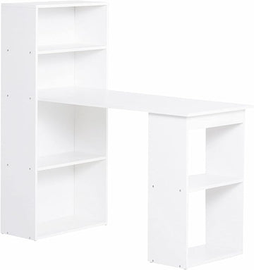 HOMCOM Modern Home Office Desk with 6-Tier Storage Shelves, 47" Writing Table with Bookshelf, White