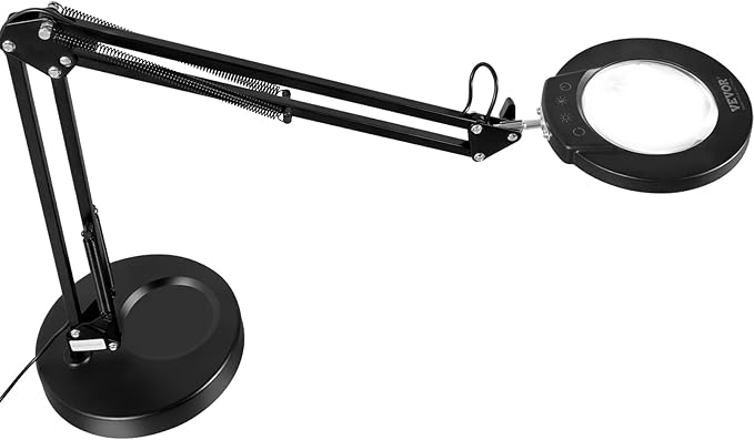 VEVOR 5X Magnifying Glass with Light and Stand, 【Upgraded】 5 Color Modes Stepless Dimmable, 4.3" Glass Lens Magnifier Desk lamp, 2-in-1 Magnifying Light and Stand for Crafts, Reading, Close Work