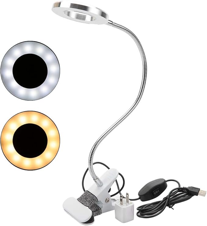 USB Gooseneck Lamp, Circle Makeup Lamp Eyebrow Lip Tattoo Beauty Salon Desktop LED Lights with Clip, Portable Desk Light for Reading, Makeup