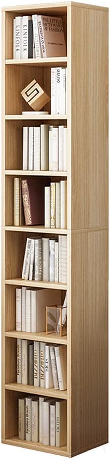 IOTXY Small Narrow Corner Bookcase - 71 Inches Tall Gap Freestanding Storage Cabinet, 8 Lattices Open Shelves Tower Rack, Cubes Bookshelf in Oak