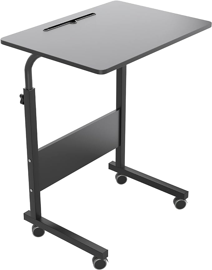 SogesHome 23.6'' Portable Computer Desk - Adjustable Standing Desk with Tablet Slot, Laptop Cart, and Mobile Bed Table, Black