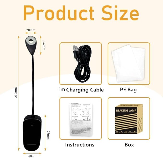 Book Lights for Reading in Bed, 12 LEDs Rechargeable Battery Clip Lamp with 3 Lighting Color, Stepless Dimming, Eye Protection, 80 Hours Runtime, 360° Flexible Gooseneck, Lightweight, Portable