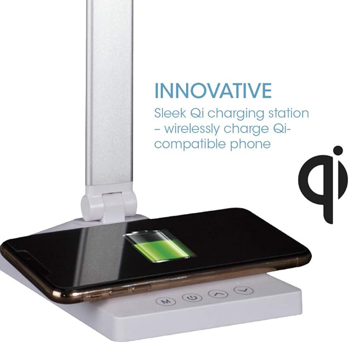 OttLite Entice LED Desk Lamp with Wireless Charging – Folds Down, Adjustable Arm & Shade, Touch Controls, 3 Color Temperatures, ClearSun LED, for Work, Study, Reading, Crafting