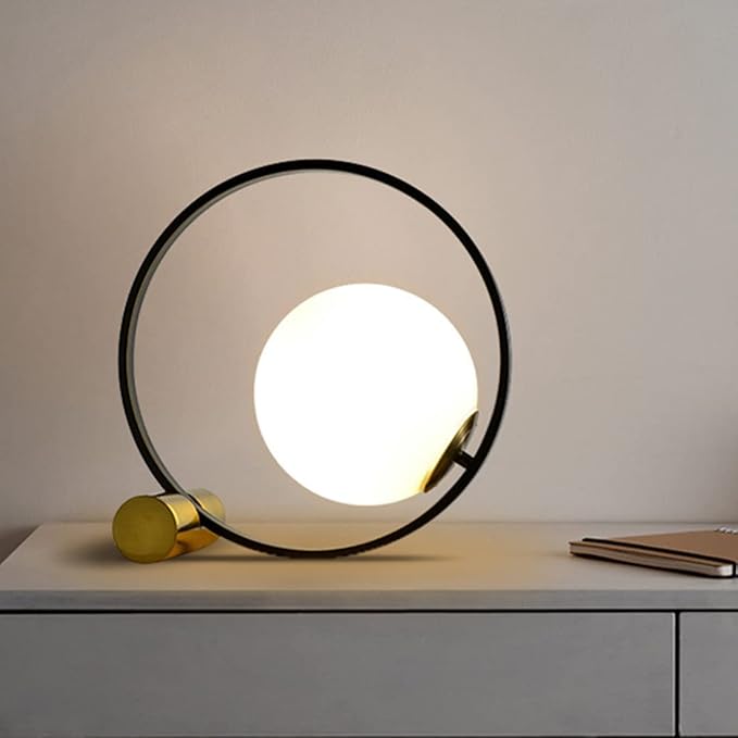 Glass Desk Table Lamp Gold Mid Century Modern Desk Lamp Reading Lamp Handblown Glass Orb Shade Plug in Nightstand Lamp Desk Lamp for Bedroom Office Library Study Room