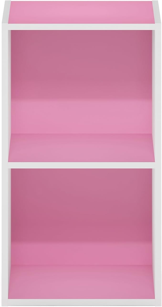 Furinno Luder Bookcase / Book / Storage, 2-Tier Cube, Pink/White