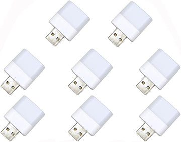 Mini USB Night Lights，Plug in LED Bulb，Flexible LED Ambient Light ，Emergency Lighting，Compact，Ideal for Bedroom，Bathroom，Nursery，Hallway，Outdoor Camping，Reading(8PCS,White)