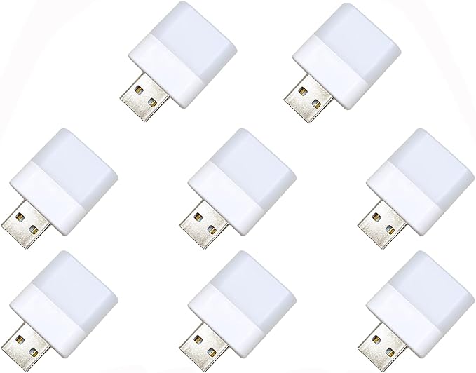 Mini USB Night Lights，Plug in LED Bulb，Flexible LED Ambient Light ，Emergency Lighting，Compact，Ideal for Bedroom，Bathroom，Nursery，Hallway，Outdoor Camping，Reading(8PCS,White)