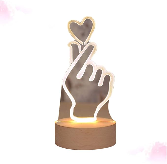 OSALADI Finger Heart Night Light, 3D Pattern Desk Table Lamp USB Charging, Acrylic Button Desk Lamp for Living Room Home Bedroom
