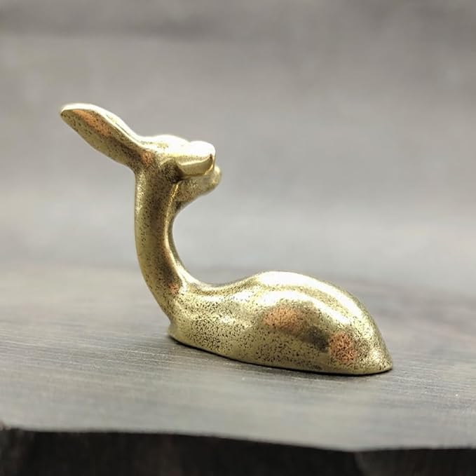 Pure Copper Sikadeer Small Ornament, Mini Brass Lying Deer Tea Pet, Crafts Ornaments, Micro Landscape Decor, Cute Decor, Scene Decor, Desktop Decor(Sikadeer)