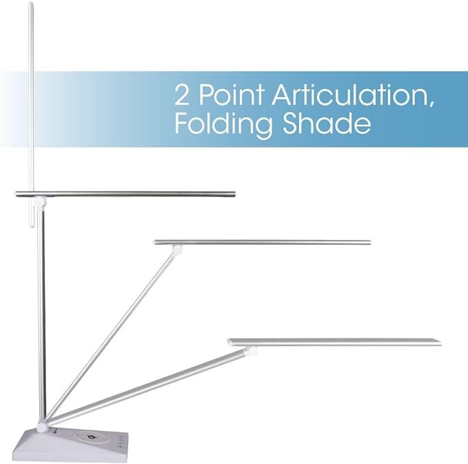 OttLite Entice LED Desk Lamp with Wireless Charging – Folds Down, Adjustable Arm & Shade, Touch Controls, 3 Color Temperatures, ClearSun LED, for Work, Study, Reading, Crafting
