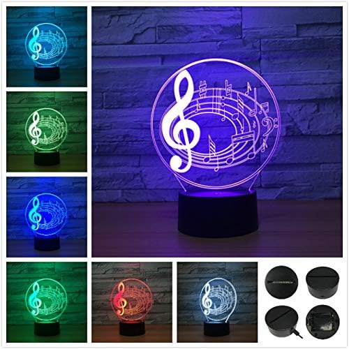 Music Note Shaped 3D Optical Illusion Lamp 7 Colors Change Timing Remote Control and Touch Button LED Table Desk Lamp for Home Bedroom Decoration
