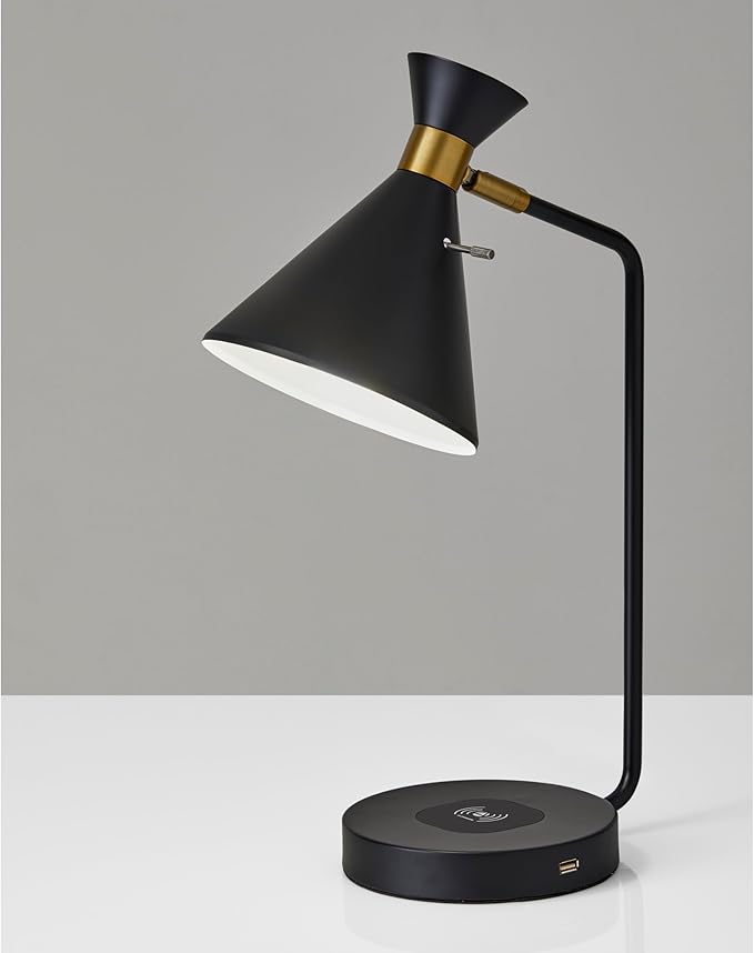Adesso 4507-01 Maxine Desk Lamp Wireless Charging, 7W LED, 5W QI, USB Port, Indoor Lighting Lamps