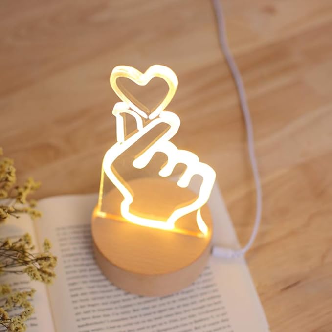 OSALADI Finger Heart Night Light, 3D Pattern Desk Table Lamp USB Charging, Acrylic Button Desk Lamp for Living Room Home Bedroom