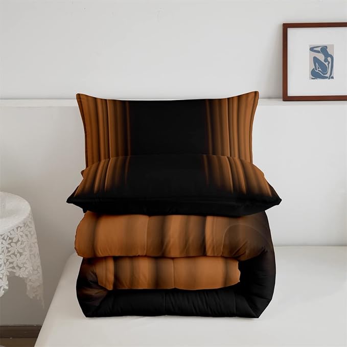 Feelyou Abstract Ombre Comforter Set Kids Teens Brown and Black Bedding Set Room Decor 2Pcs Twin Size,Reversible Black