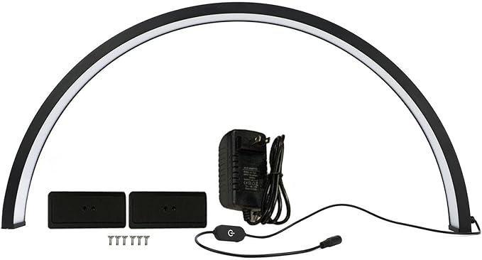 Half Moon LED Light for Nail, 3000-6000K Dimmable Half Moon Nail Desk Lamp with Touch Key, 35W Half Moon Fill Light with Lamp Holder for Lash Extension Beauty Tattoo Live Steaming