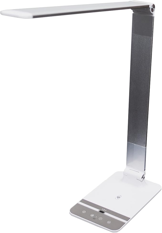Stand Up Desk Store LED Desk Lamp with Wireless Charging Pad (White Housing, 500 Lumen LED, 10W Qi Wireless Charger, 5V/1A USB Output)