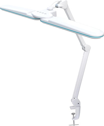 Neatfi Elite HD XL Task Lamp, 3 Light Modes, 90PCS SMD LED, Super Bright Desk Lamp, Eye-Caring LED Lamp, Non-Polar Dimming, Adjustable Brightness Levels (CCT with Clamp, Blue Ring, 17 Inches)