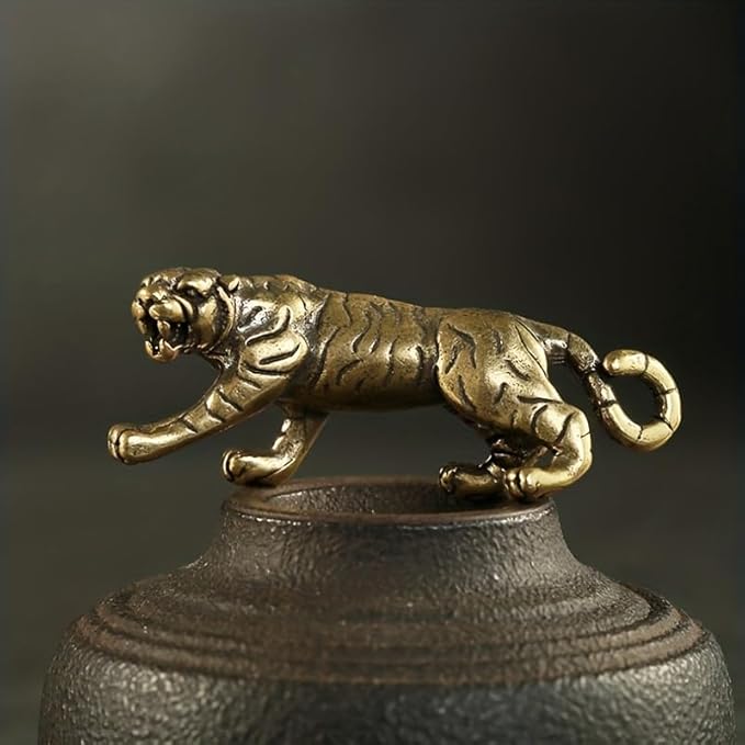 Solid Brass Little Tiger Statue - Vintage Decor Piece for Desk or Shelf for Wildlife Enthusiasts(Little Tiger)