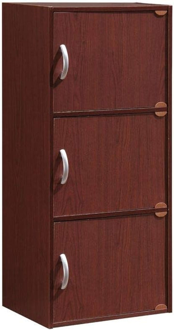 HODEDAH 3 Door Bookcase Cabinet, Mahogany