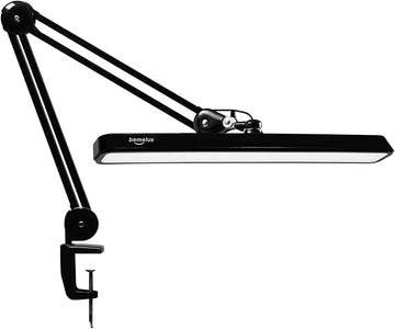LED Architect Desk Lamp with Clamp, Metal Swing Arm 2000 Lumens Dimming Office Table Lamp for Task Work Drafting Reading Desktop, 117PCS Bright LEDs, 24W Workbench Lamp(Black)