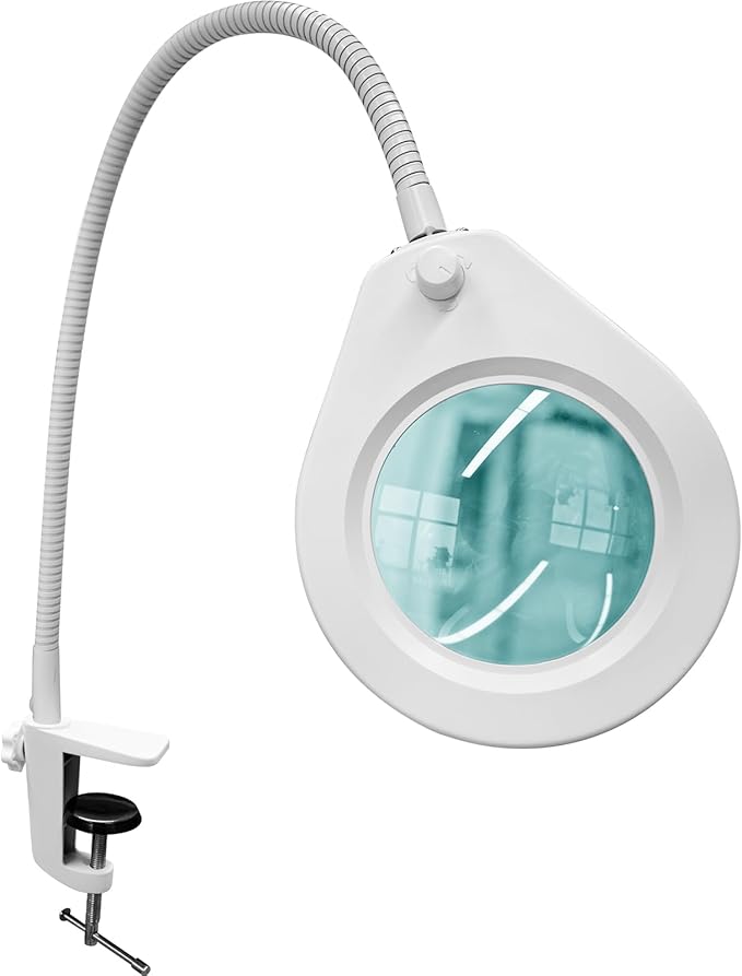 5X Magnifying Glass with Lights and Clamp, 4.2'' 5X Real Glass Magnifier Desk Lamp, w/Flexible Gooseneck Handsfree for Craft Workbench Hobby - New Rotary Switch Design